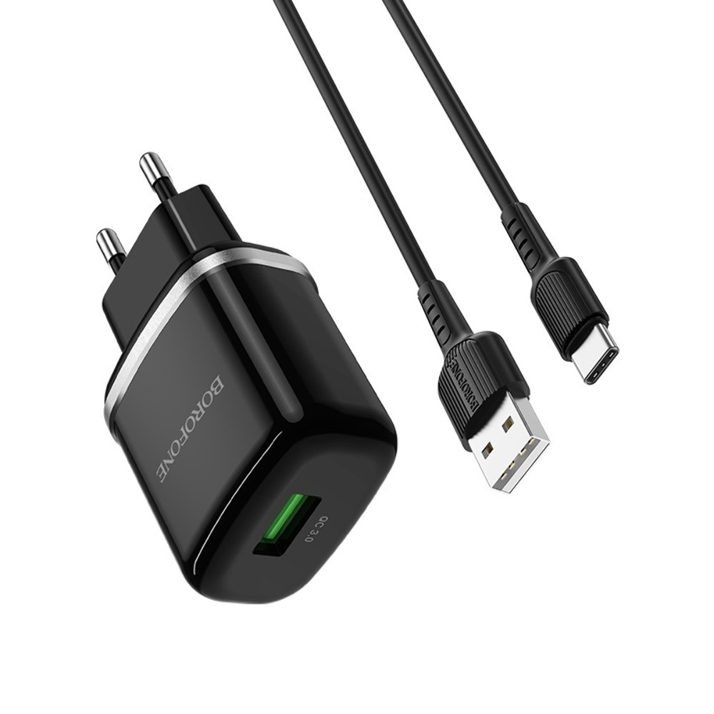 Мережевий зарядний пристрій Borofone BA36A, Cable Type-C, QC 3.0, 18W, Black - 6