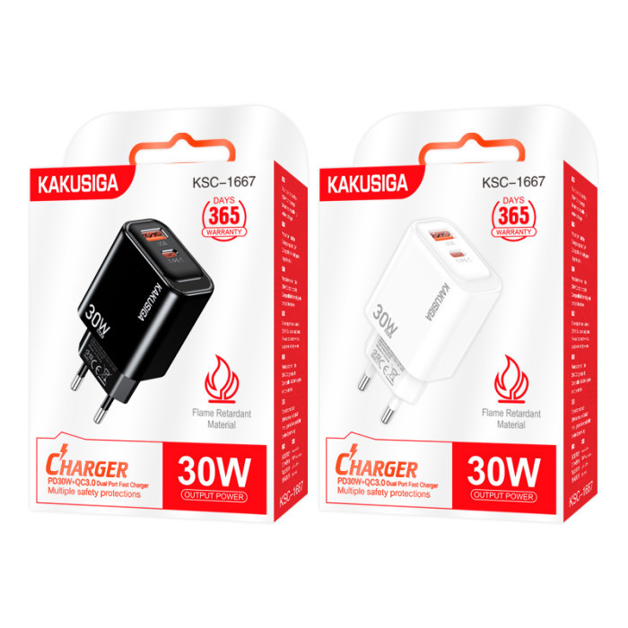 Мережевий зарядний пристрій Kakusiga KSC-1667, 30W, Black - 2