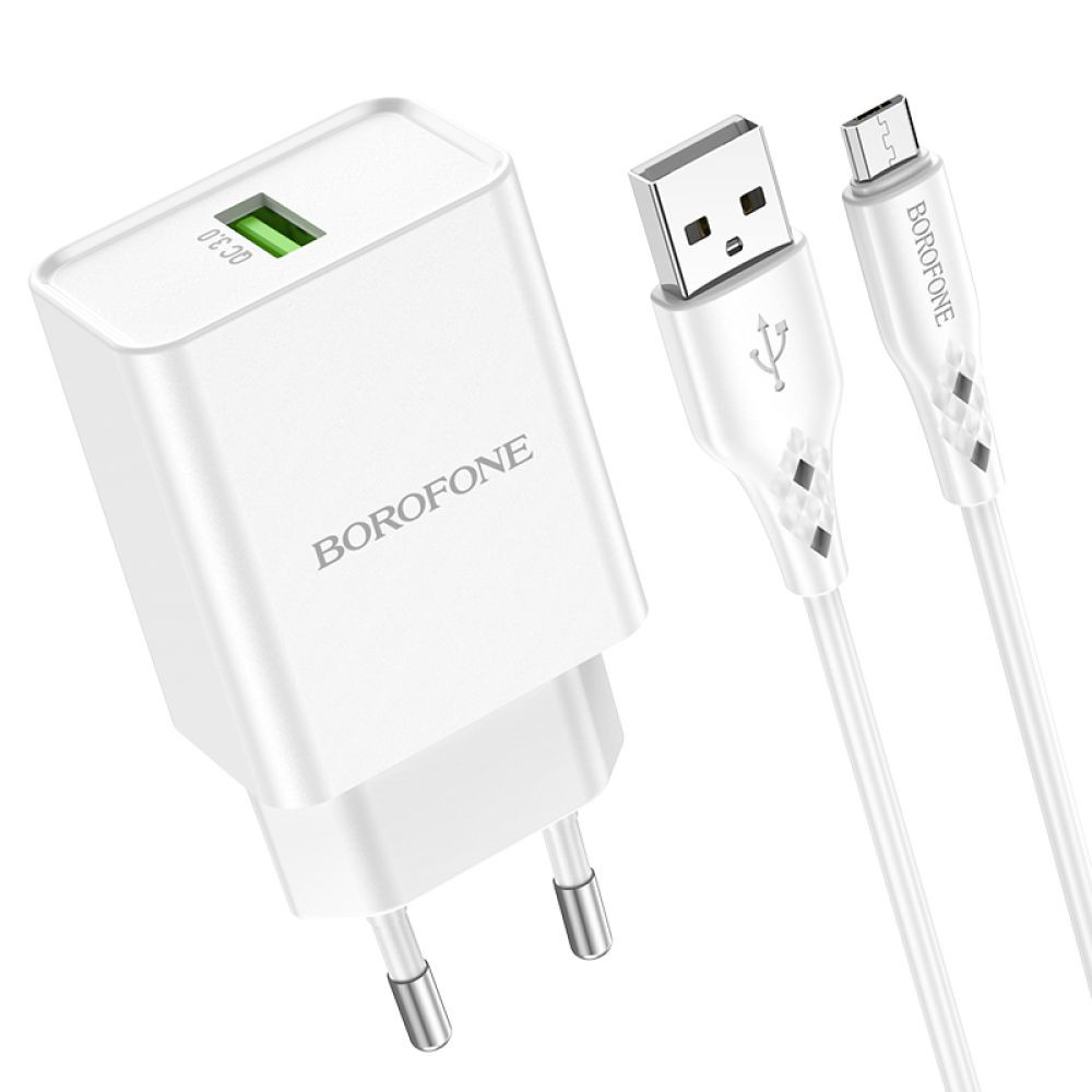 Мережевий зарядний пристрій Borofone BN5, Cable Micro, PD 18W, QC 3.0, White - 1