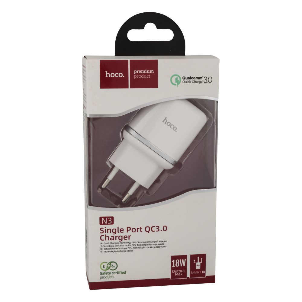 Мережевий Зарядний Пристрій Hoco N3, QC3.0, White - 1