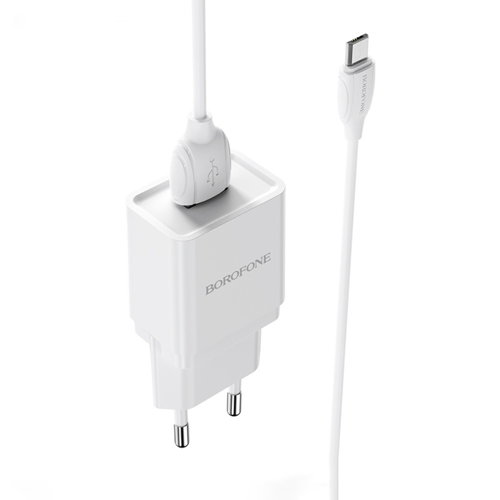 Мережевий зарядний пристрій Borofone BA19A, Cable Micro, White - 8