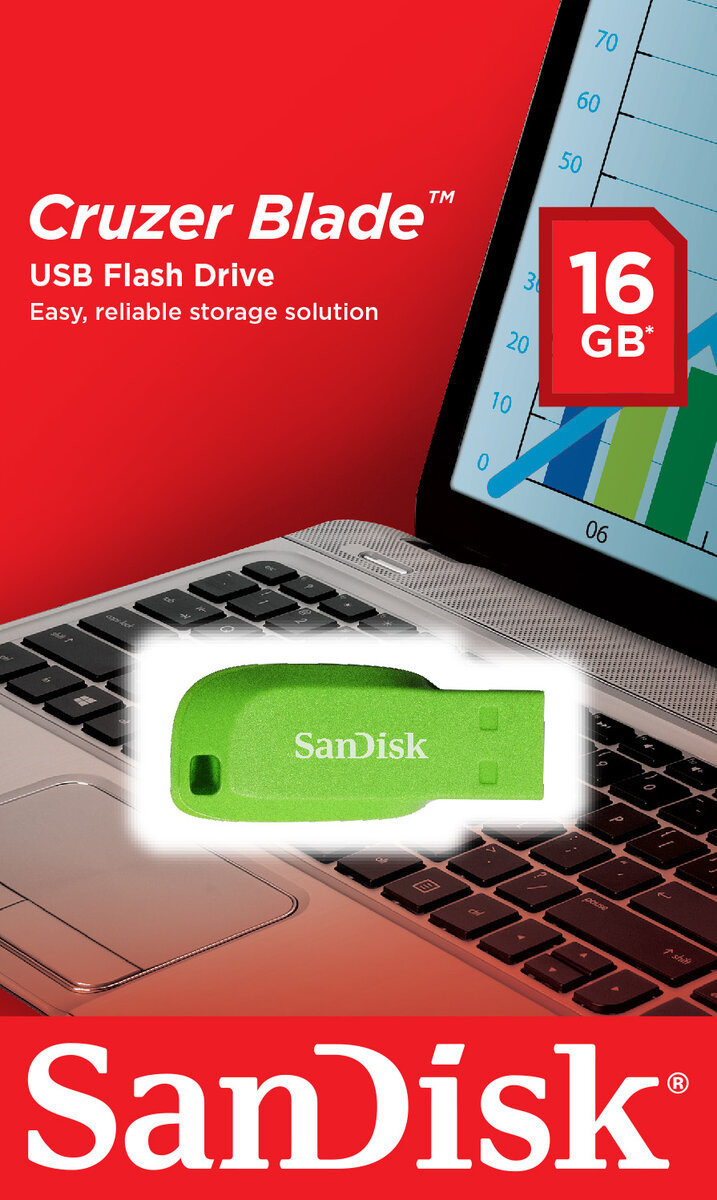 Flash SanDisk USB 2.0 Cruzer Blade 16Gb Green Electric - 1