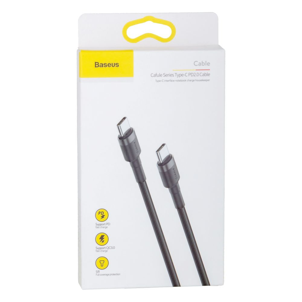 Кабель Baseus Cafule Cable, Type-C to Type-C, PD 3A, 60W, 1m, Gray-Black - 5