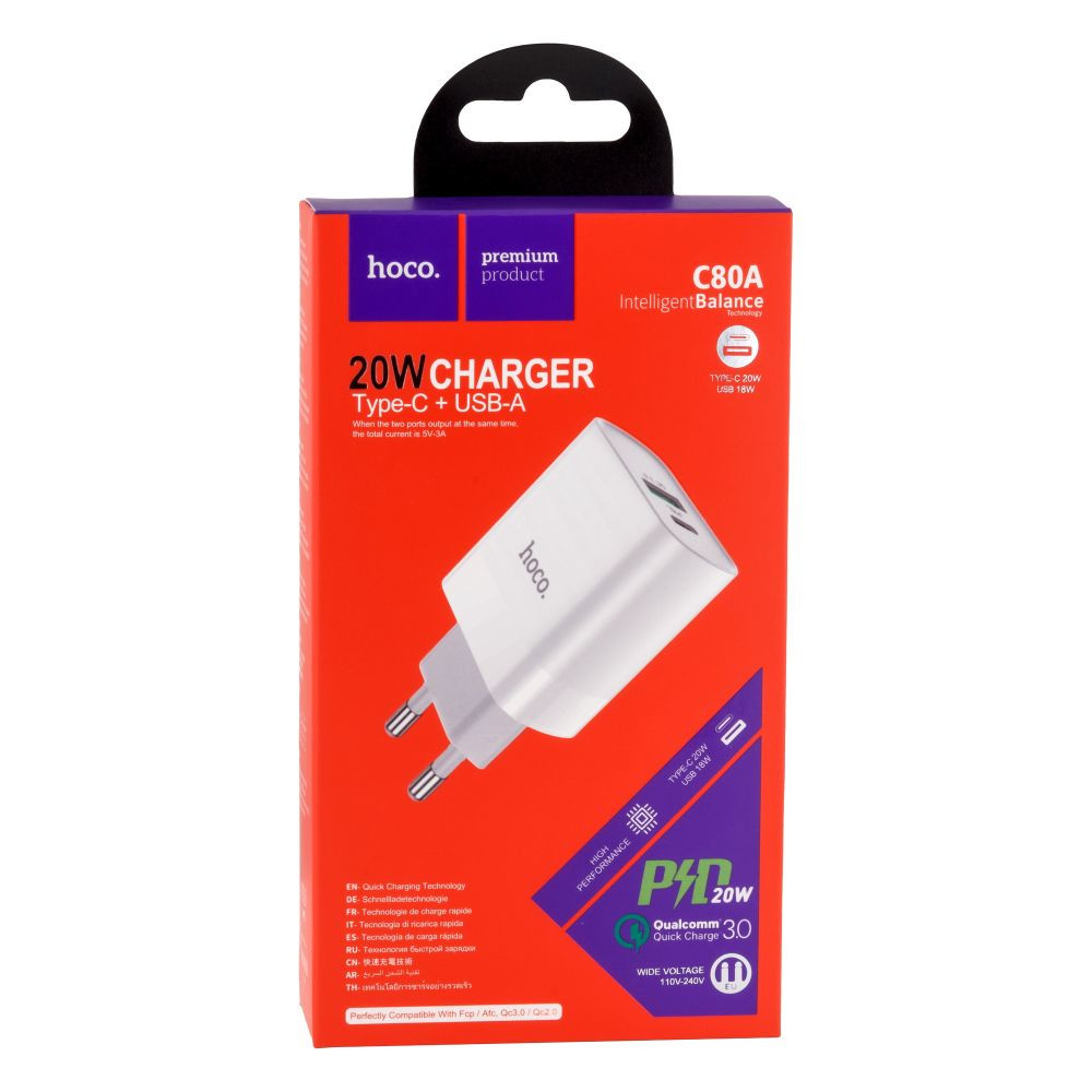 Мережевий зарядний пристрій Hoco C80A, PD 20W, QC 3.0, White - 4