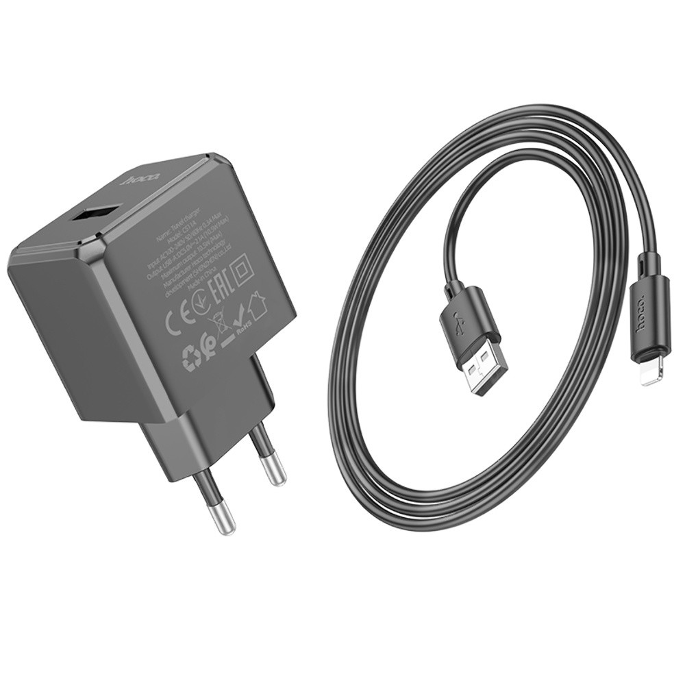 Мережевий зарядний пристрій Hoco CS11A, Cable Lightning, Black - 8