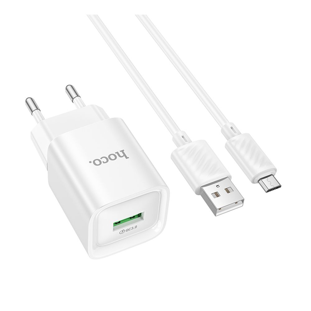 Мережевий зарядний пристрій Hoco C145A, Cable Micro, QC 3.0 18W, White - 4