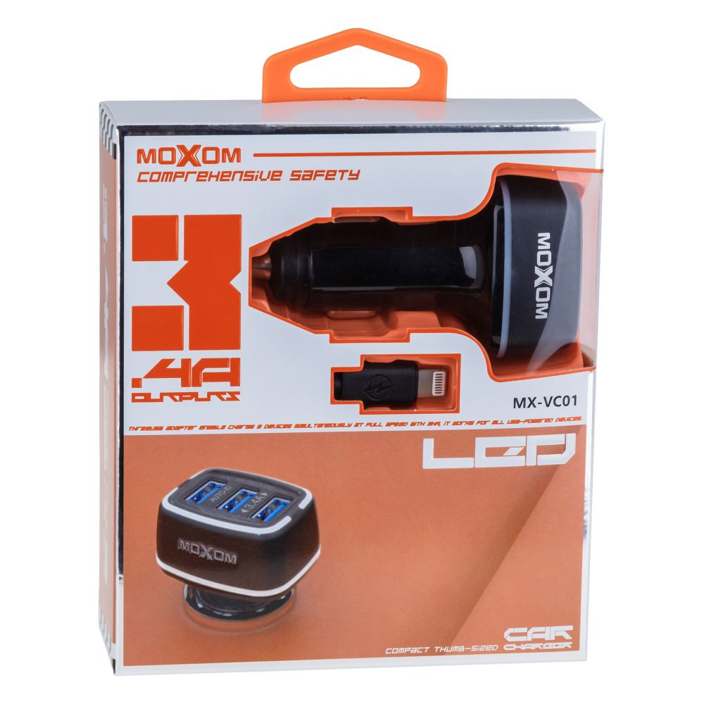 Автомобільний Зарядний Пристрій Moxom MX-VC01 Lightning 3USB Black - 1