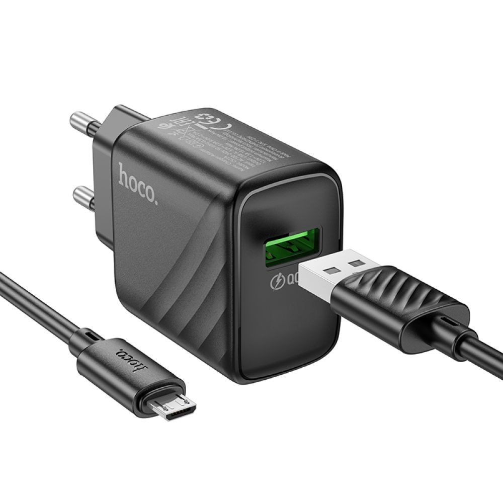 Мережевий Зарядний Пристрій Hoco CS21A, USB-A, QC3.0 18W, Cable Micro, Black - 3