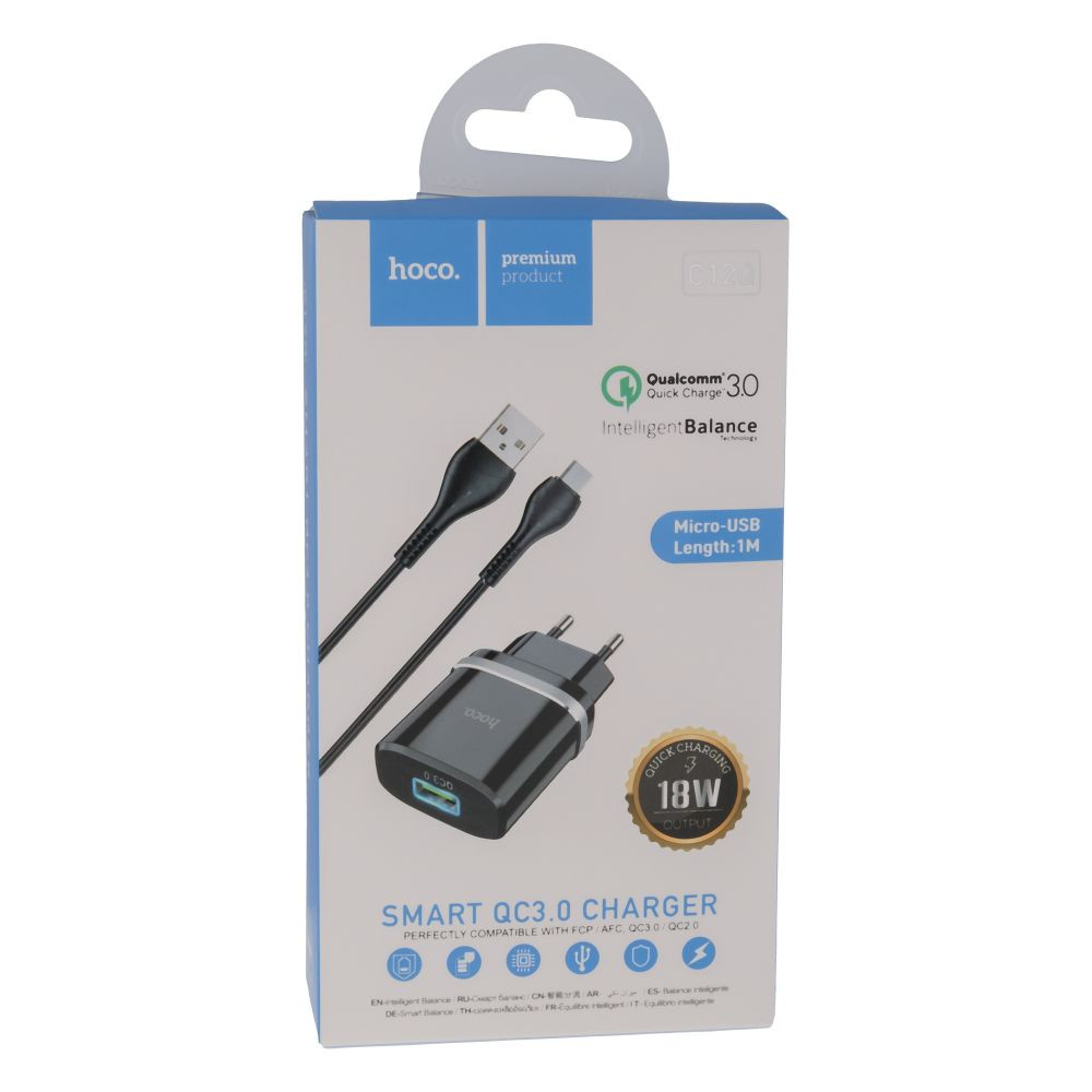 Мережевий зарядний пристрій Hoco C12Q, QC 3.0, PD 18W, Cable Micro White - 8