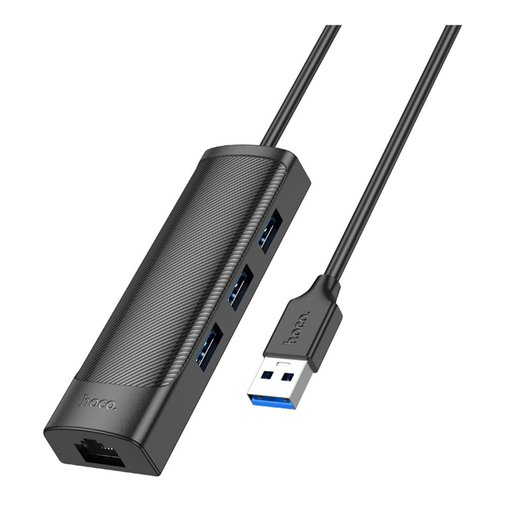 USB-хаб Hoco HB42, 4 in 1, Type-C to 3xUSB 3.0/RJ45, 0.2m, Black - 1