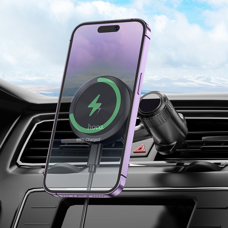 Автотримач Hoco HW6, Wireless Charging MagSafe, 15W, Dark Gray - 7