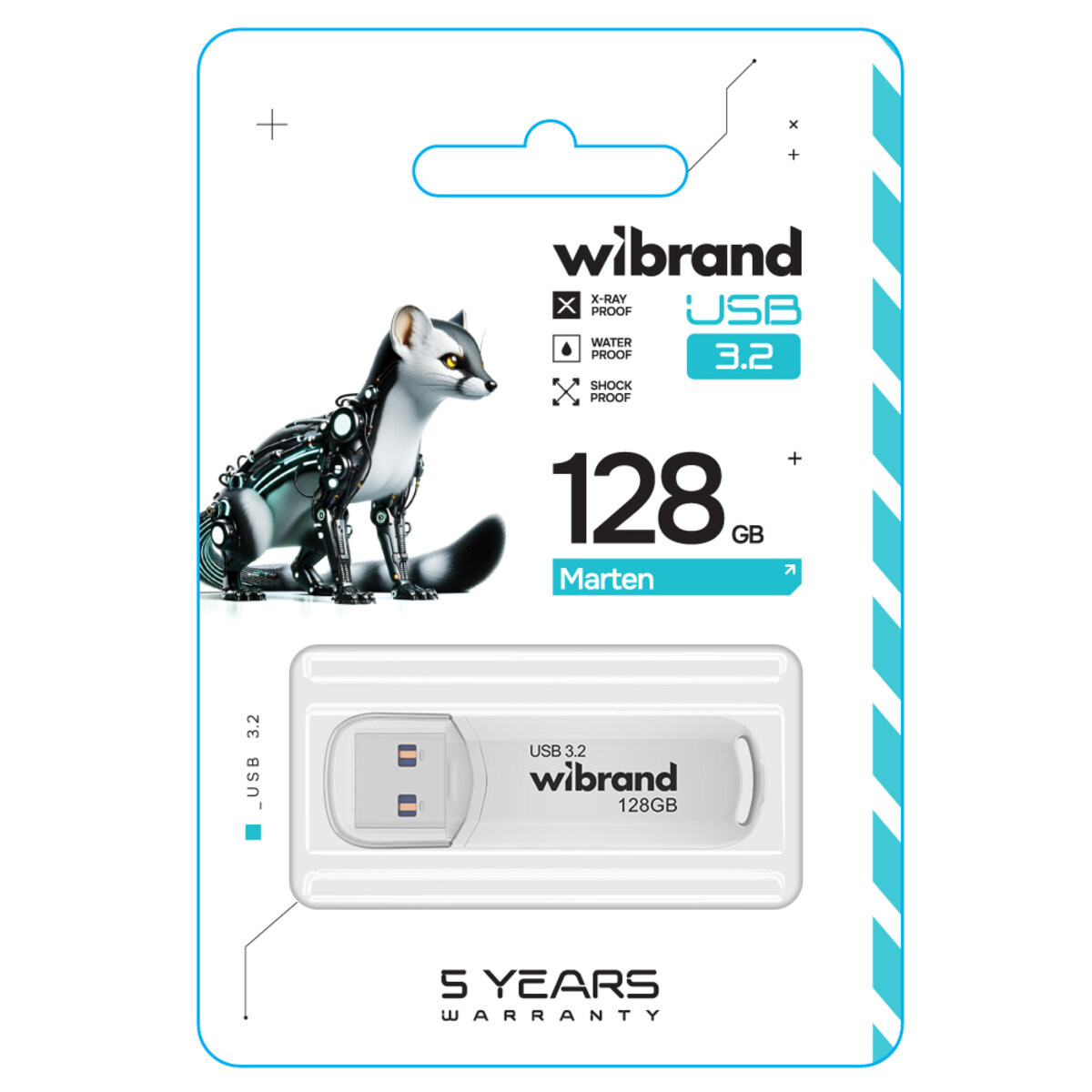 Флешка Wibrand Marten, USB 3.2 Gen 1, 128GB, White - 1