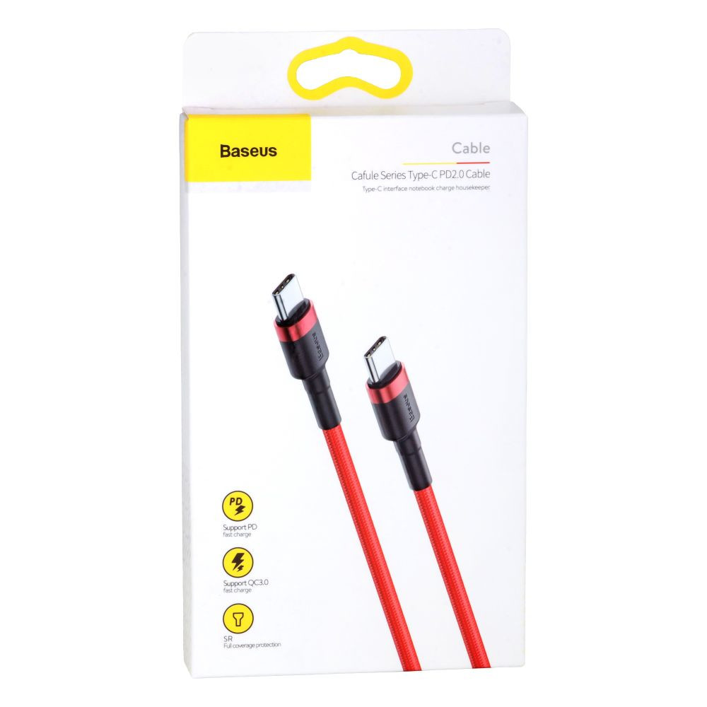 Кабель Baseus Cafule Cable, Type-C to Type-C, PD 60W, 3A, 2m, Red - 5