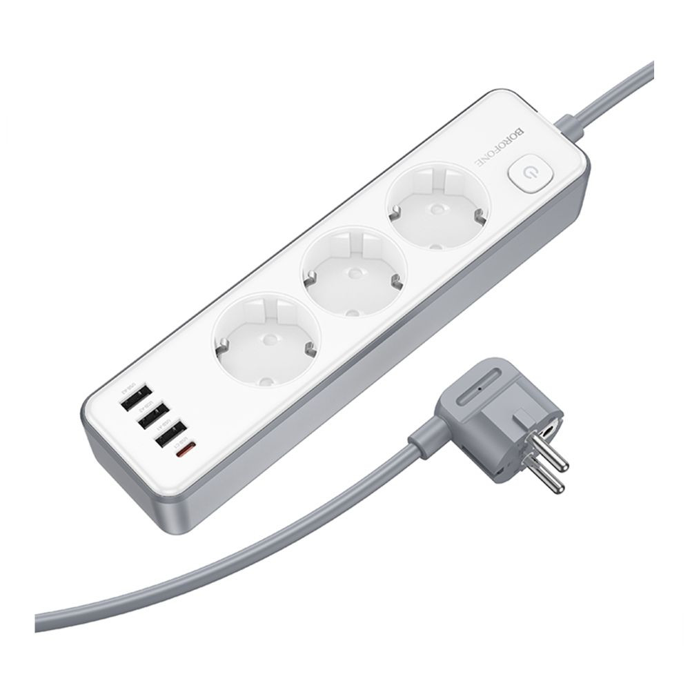 Мережевий подовжувач Borofone BAC9, 3xSocket/1xType-C/3xUSB-A, PD 20W, 2m, White - 6