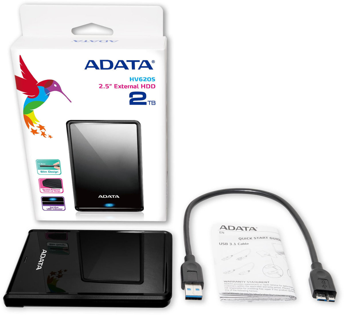 PHD External 2.5'' ADATA USB 3.2 Gen. 1 DashDrive Classic HV620S 2TB Slim Black - 2