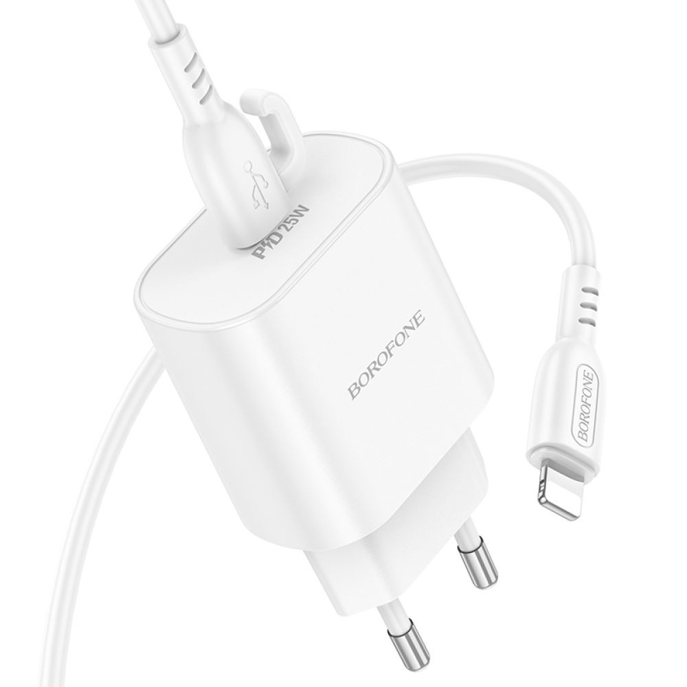 Мережевий зарядний пристрій Borofone BA82A, Cable Type-C to Lightning, PD 25W, QC 3.0, White - 5