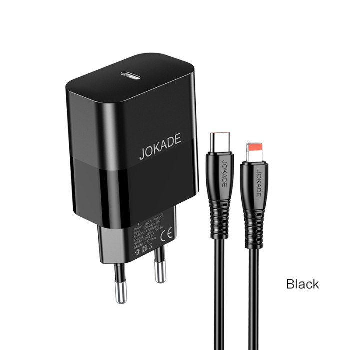 Мережевий зарядний пристрій Jokade JB073, Cable Type-C to Lightning, 30W, Black - 2
