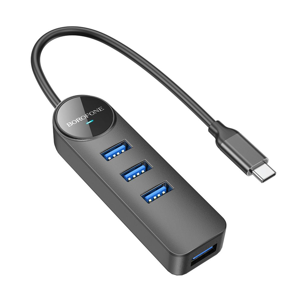 USB-хаб Borofone DH5, 4 in 1, Type-C to 4xUSB 3.0, 0.2m, Black - 4