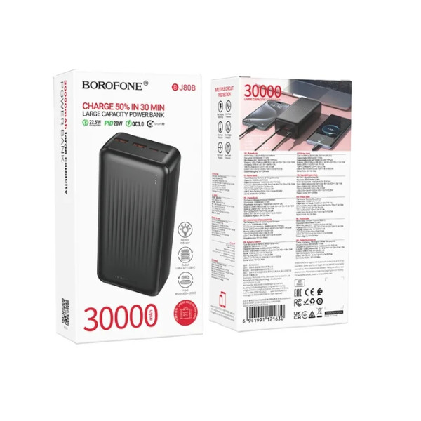 Універсальна мобільна батарея Borofone BJ80B Clever, 22.5W, PD20W, 30000mAh, Black - 1