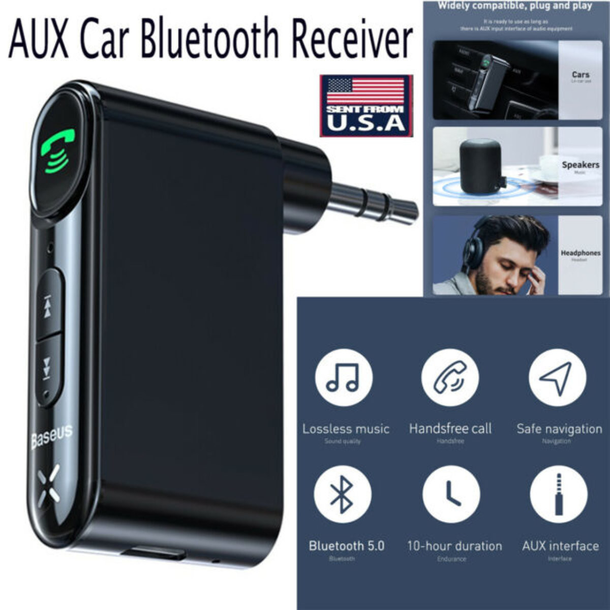 Bluetooth ресивер Baseus Qiyin AUX Car Bluetooth Receiver Black - 3