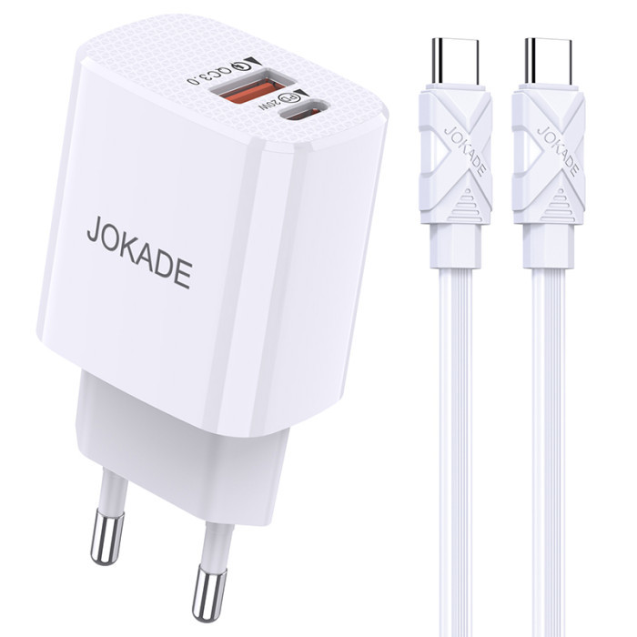 Мережевий зарядний пристрій Jokade JB042, Cable Type-C to Type-C, PD 20W, White - 1