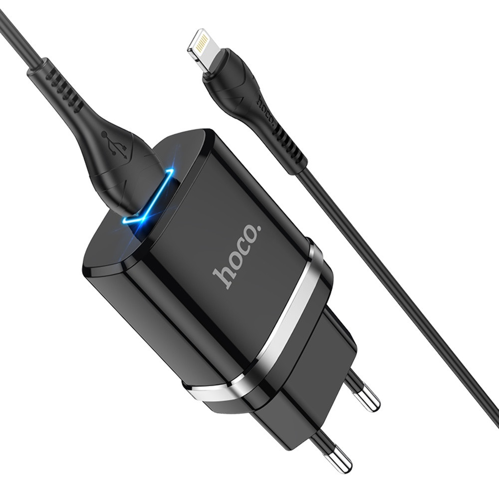 Мережевий зарядний пристрій Hoco N1, Cable Lightning, Black - 8