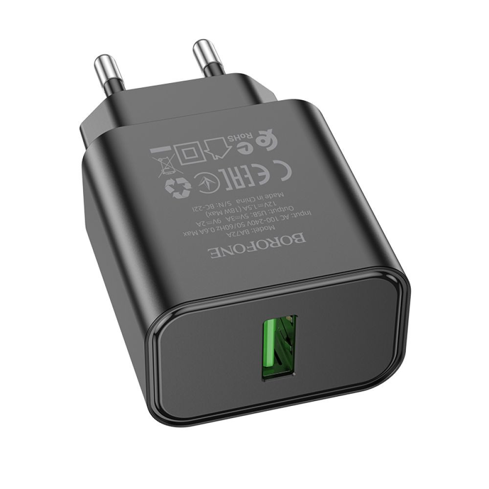 Мережевий зарядний пристрій Borofone BA72A, QC 3.0, White - 7