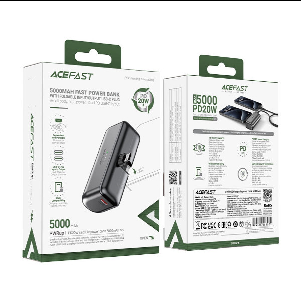 Універсальна мобільна батарея Acefast M9, 20W, Cable Type-C, 5000mAh, Black - 2