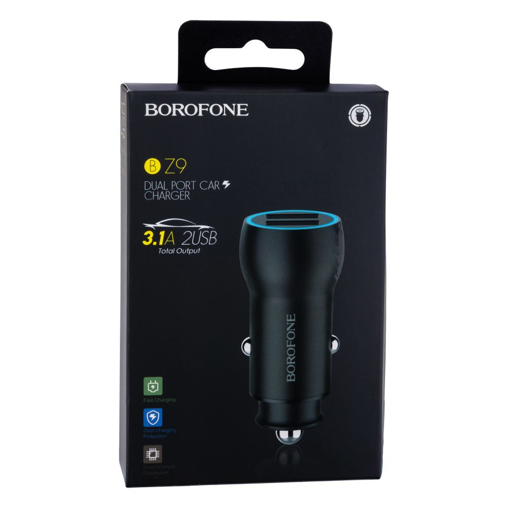 Автомобільний Зарядний Пристрій Borofone BZ9A Digital Display 2USB 3.1A Black - 1