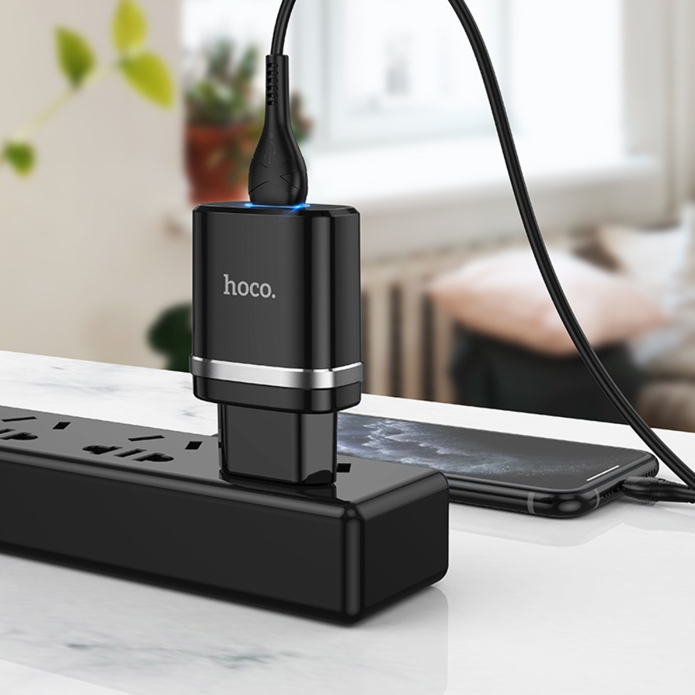 Мережевий зарядний пристрій Hoco N1, Cable Lightning, Black - 7