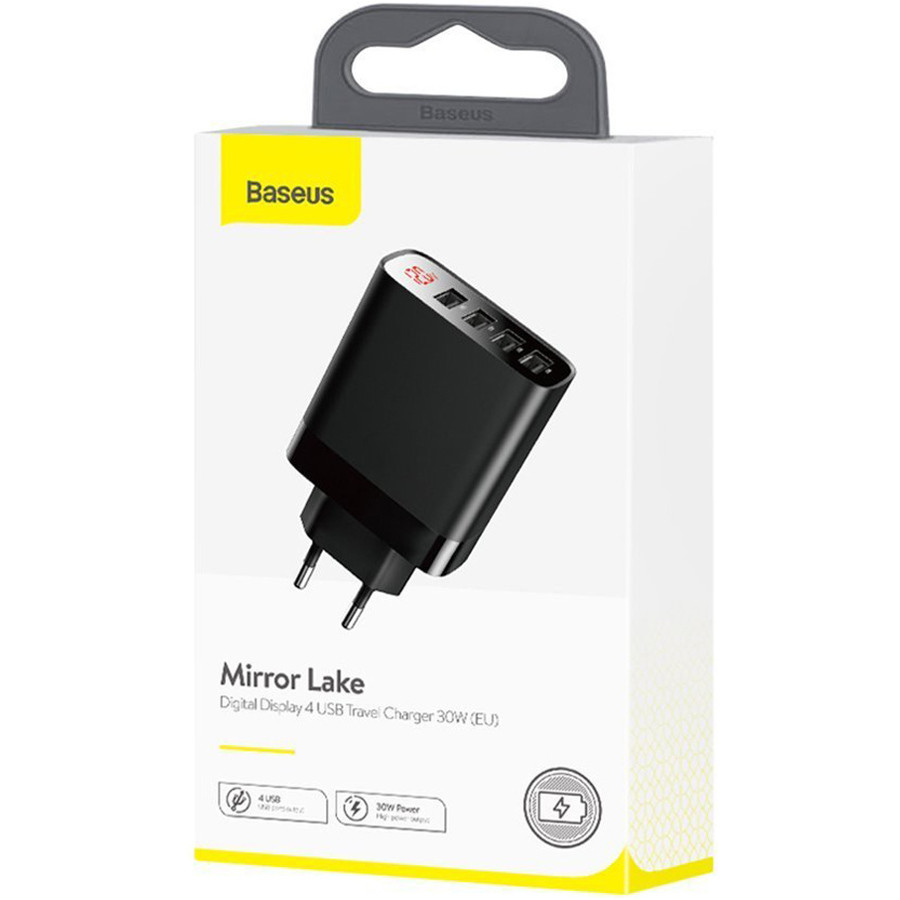Мережевий Зарядний Пристрій Baseus Mirror Lake, 4 USB, 30W, Black - 1