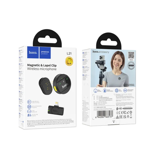 Мікрофон безпровідний Hoco L21 Charm, Lightning, Black - 1