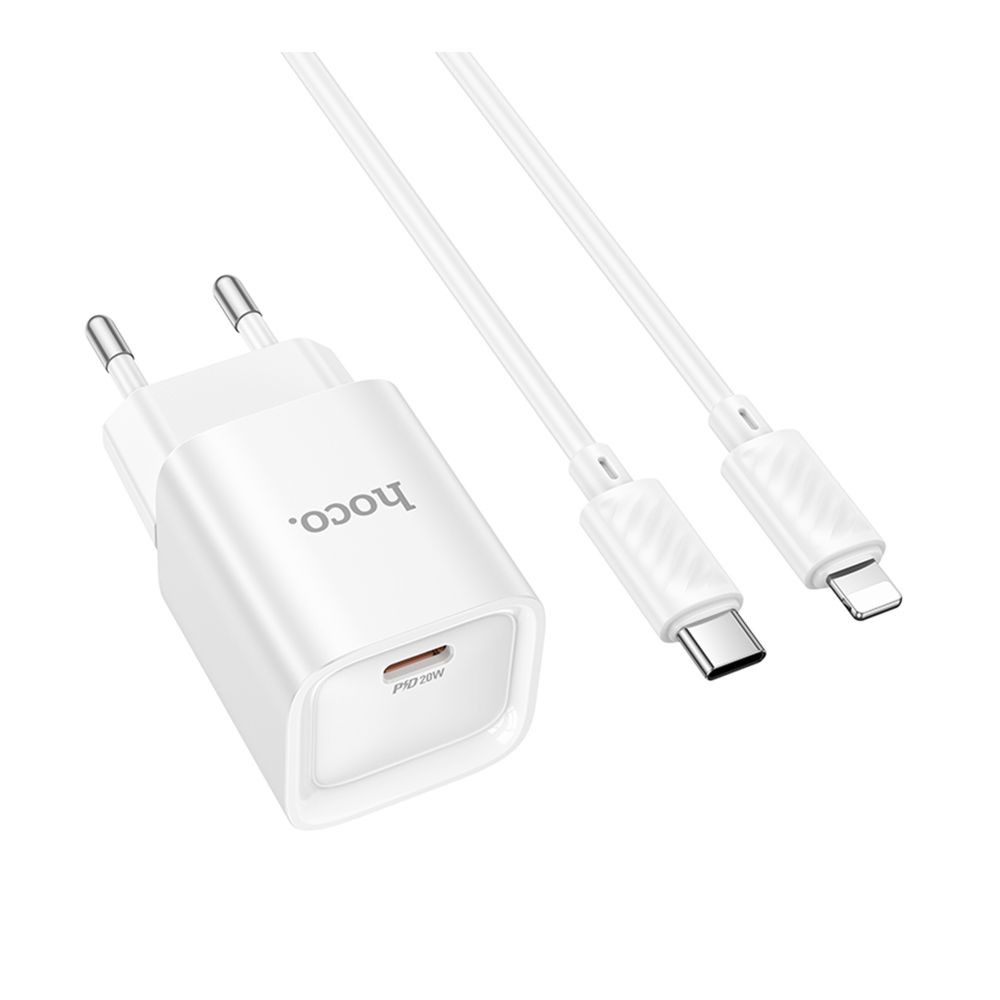 Мережевий зарядний пристрій Hoco C146A, Cable Type-C to Lightning, PD 20W, QC 3.0, White - 4