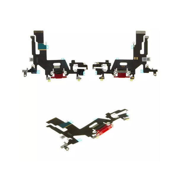 Шлейф для iPhone 11, з роз'ємом зарядки та мікрофоном, High Copy, Red - 1