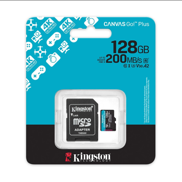 Карта пам'яті Kingston Canvas Go! Plus, 128Gb, micro SDXC UHS-1 U3, class 10, A2 V30, adapter SD - 2
