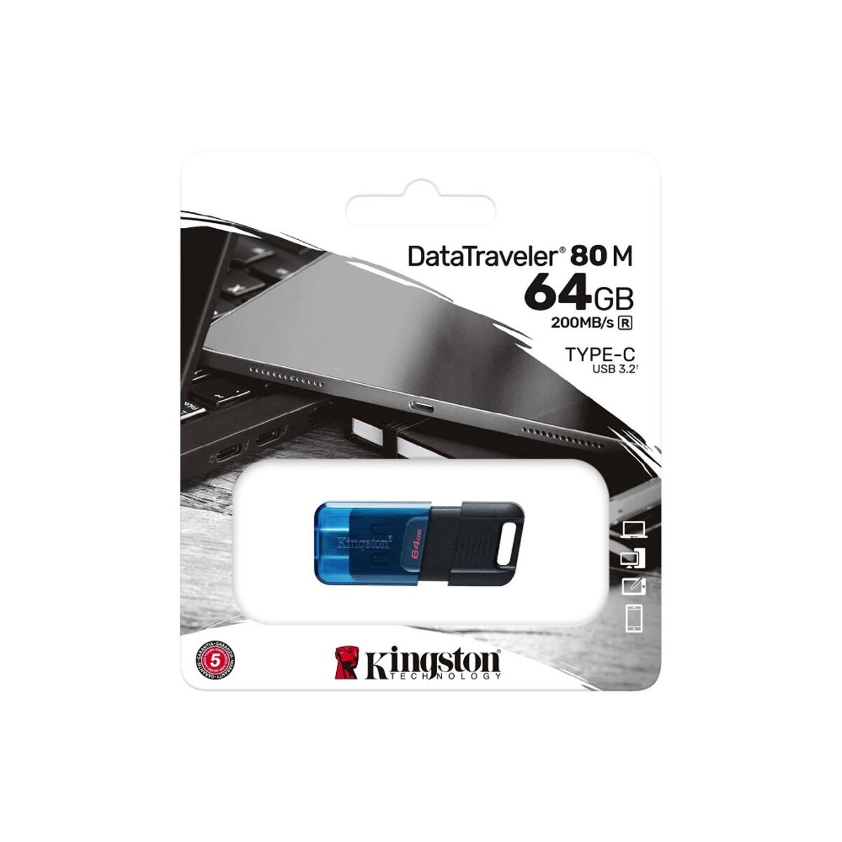Флешка Kingston DT 80M, USB 3.2, 64GB, Type-C, Black-Blue - 5