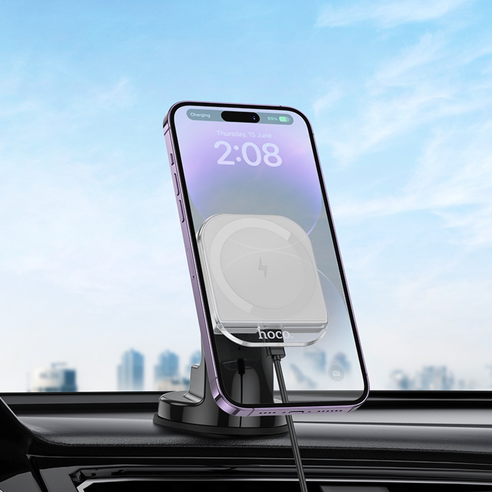 Автотримач Hoco HW18, Wireless Charging MagSafe, 15W, White - 8