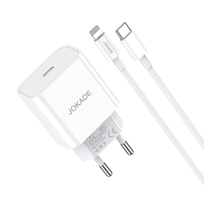 Мережевий зарядний пристрій Jokade JB069, Cable Type-C to Lightning, 27W, White - 2