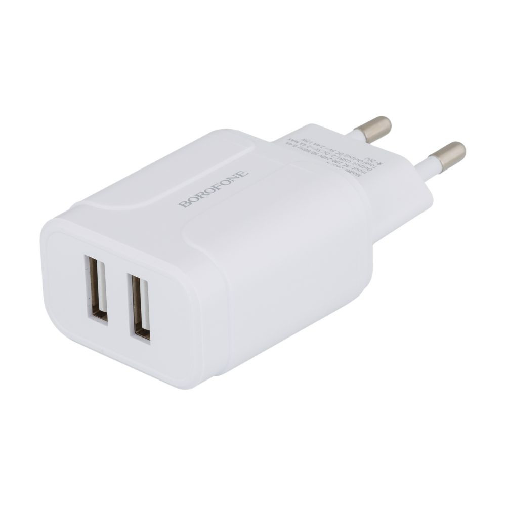 Мережевий зарядний пристрій Borofone BA37A, Cable Lightning, 2.4A, White - 3