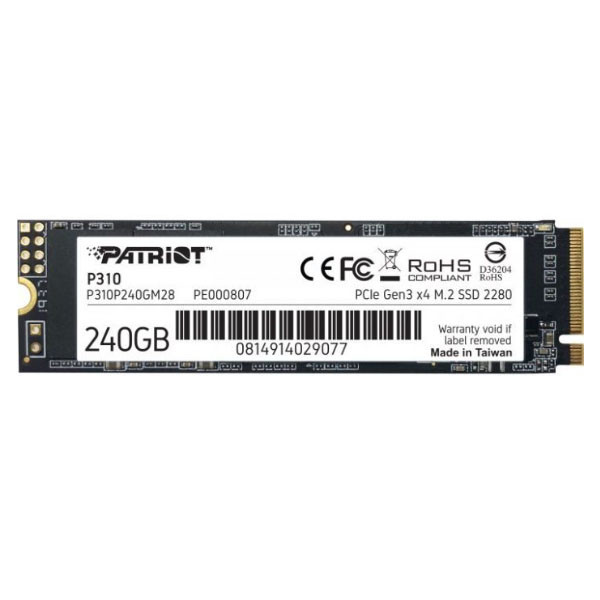 SSD-накопичувач M.2 Patriot P310, 240 GB, NVMe 2280 PCIe 3.0 3D TLC - 1