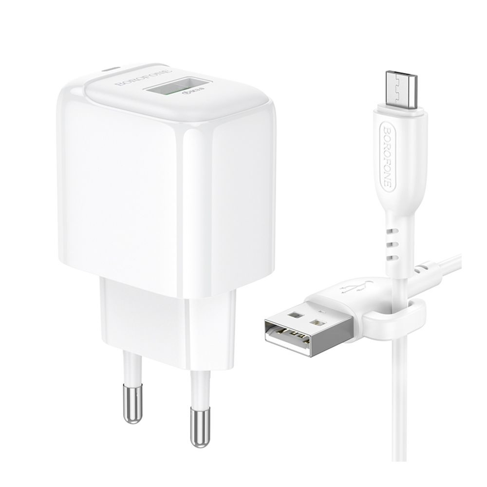 Мережевий зарядний пристрій Borofone BAS42A, Cable Micro, PD 18W, QC 3.0, White - 5