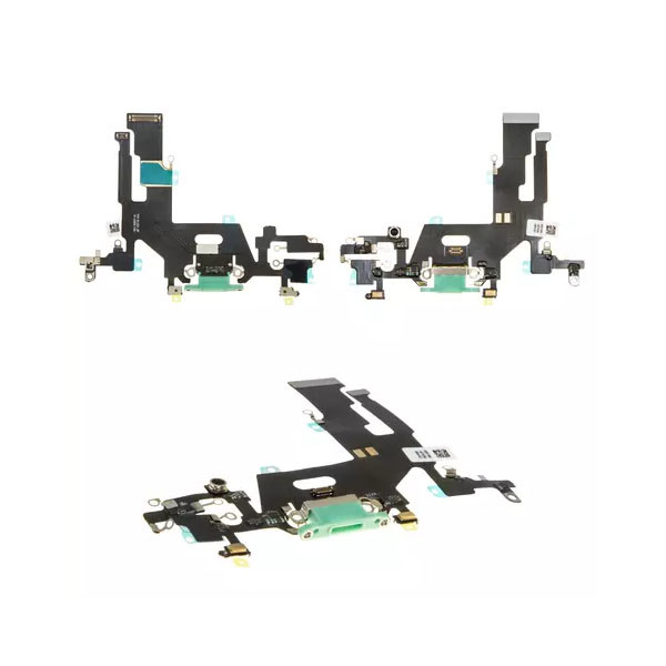 Шлейф для iPhone 11, з роз'ємом зарядки та мікрофоном, High Copy, Green - 1