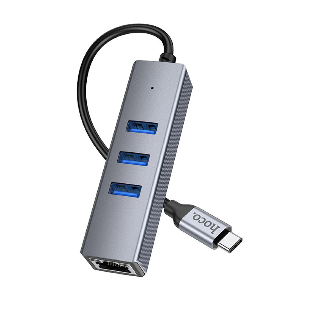 USB-хаб Hoco HB34, Type-C to 3xUSB 3.0/RJ45, 0.15m, Gray - 4