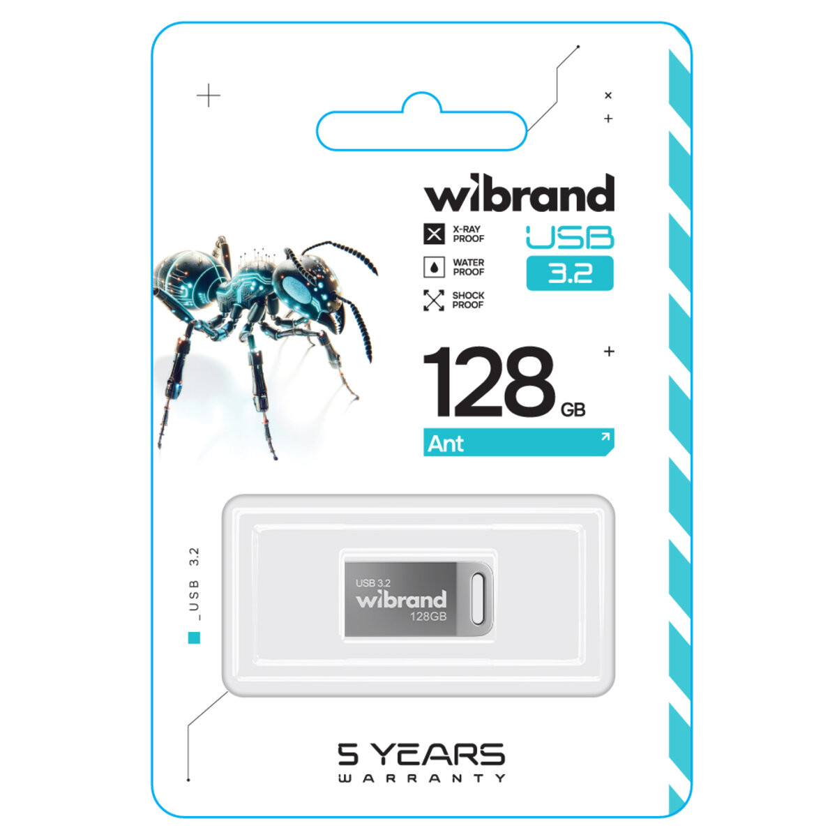 Флешка Wibrand Ant, USB 3.2 Gen 1, 128GB, Silver - 1