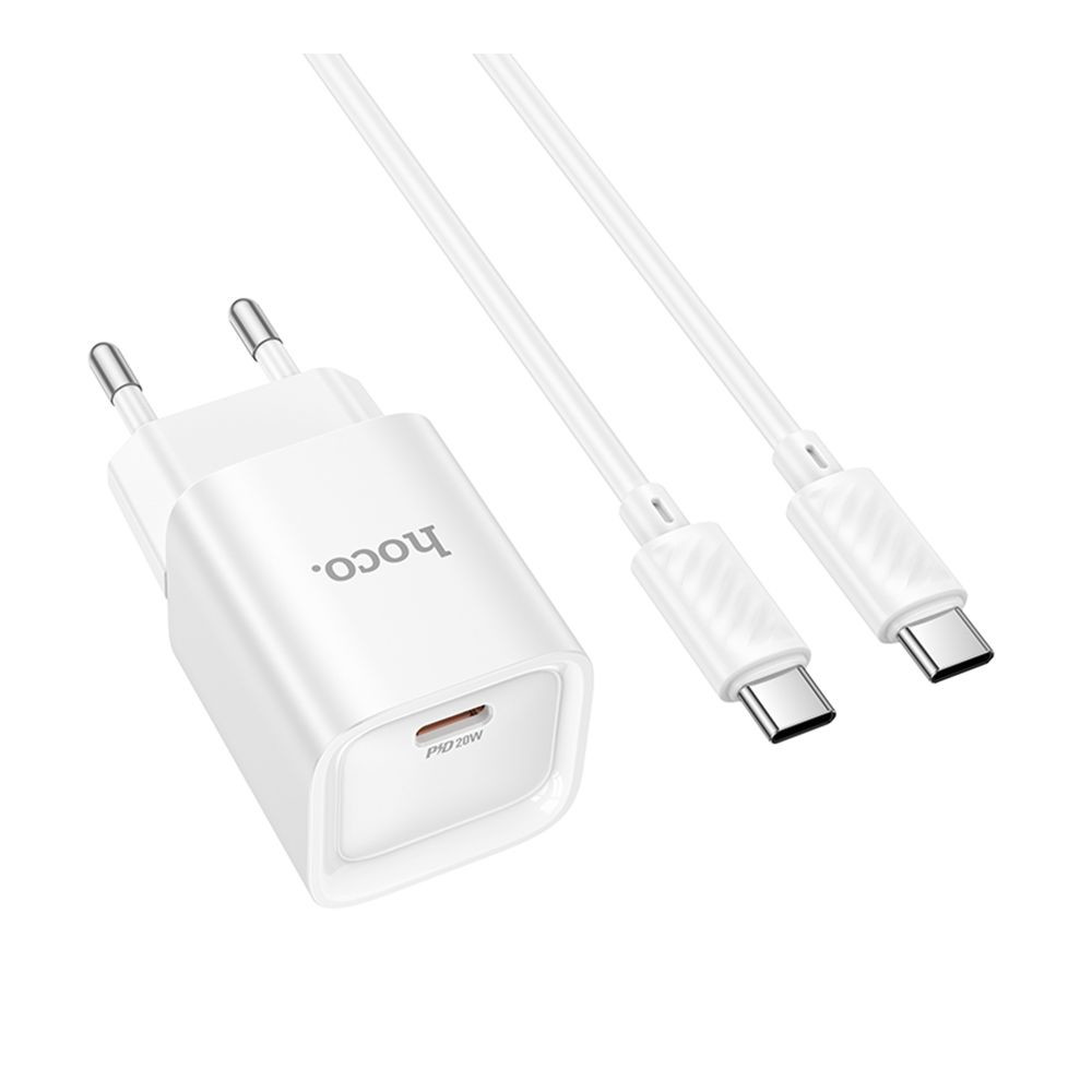 Мережевий зарядний пристрій Hoco C146A, Cable Type-C to Type-C, PD 20W, QC 3.0, White - 4