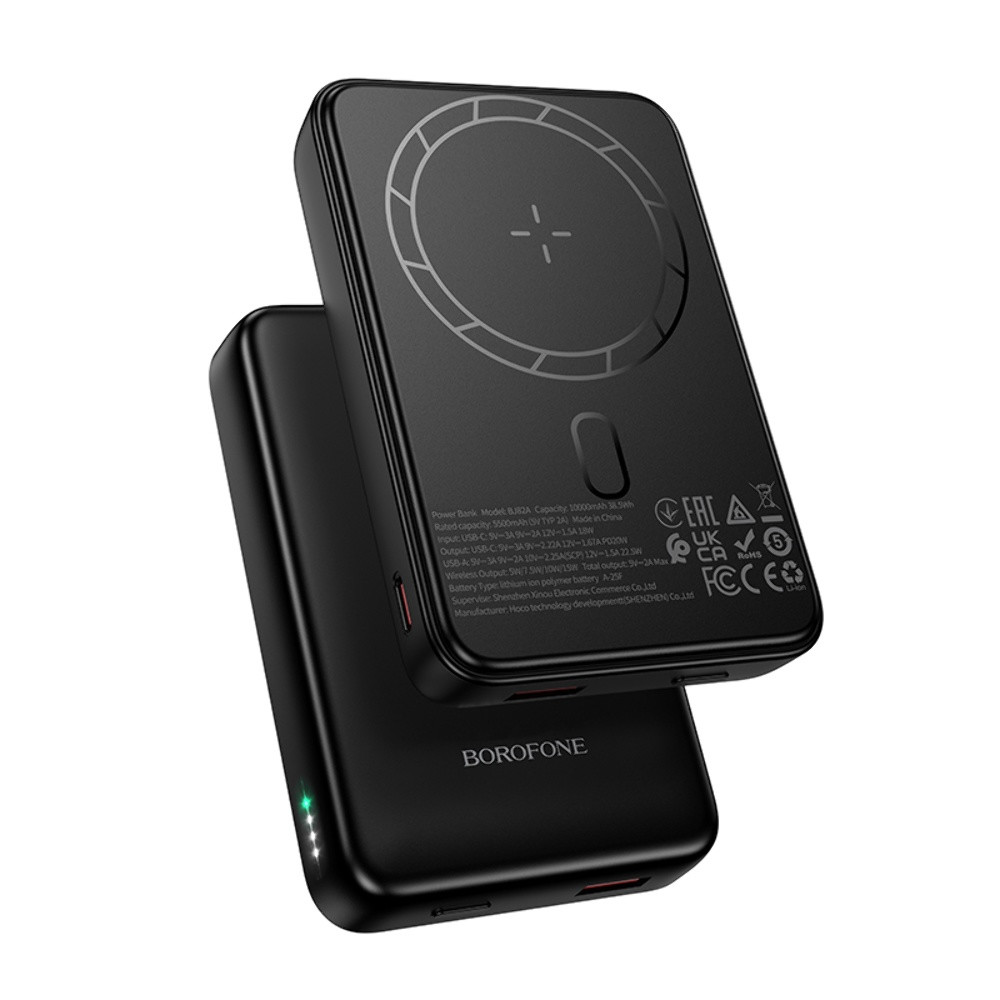 Універсальна мобільна батарея Borofone BJ82A, 10000mAh, PD 20W, Magnet Wireless Charge, Black - 1