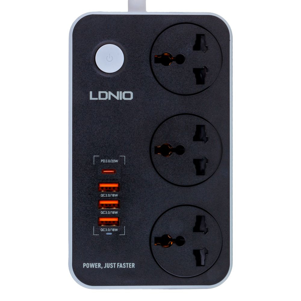 Мережевий подовжувач LDNIO SC3412, 3xSocket/1xType-C/3xUSB-A, QC 3.0, 2m, Black-Gray - 1