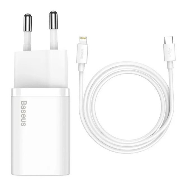 Мережевий зарядний пристрій Baseus Super Si, Cable Type-C to Lightning, PD 20W, White - 1