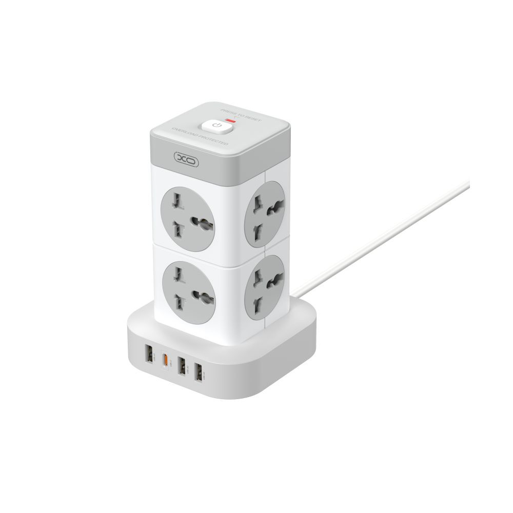 Мережевий подовжувач XO WL21 Tower Shaped, 8xSocket/3xUSB-A/1xType-C, 2m, White - 1