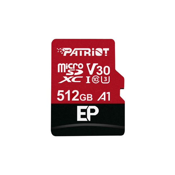 Карта пам'яті Patriot EP Series, 512Gb, microSDXC, class 10 V30, R-100MB/s, W-80MB/s, adapter SD - 1